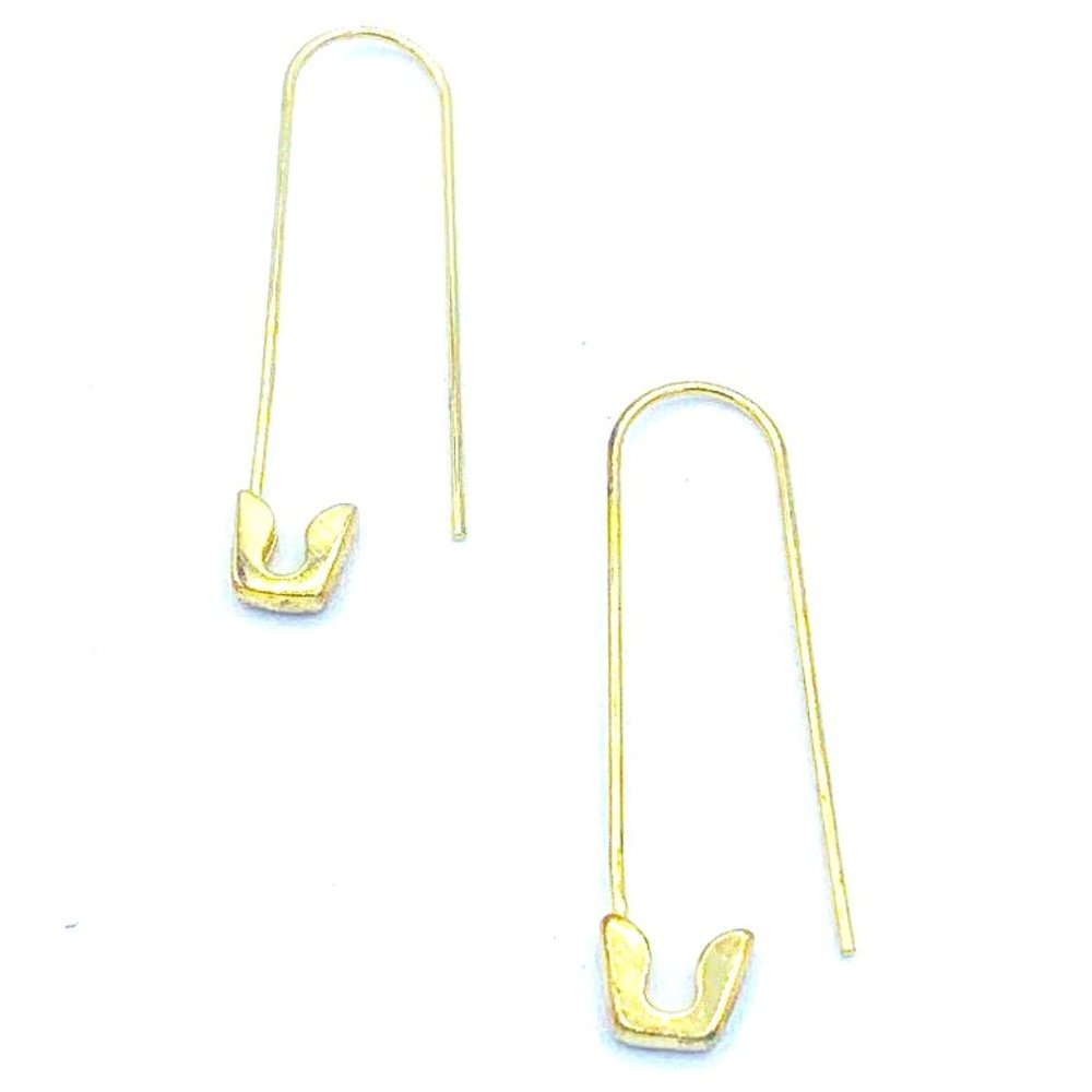 Earrings -SAKS FIFTH AVENUE Safety Pin 925 SILVER Yellow Gold TONE Drop Earrings